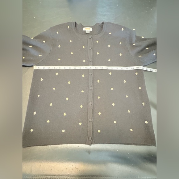 Talbots Merino Wool Black Button Cardigan with Gold Beaded Embellishments size L - Picture 11 of 13